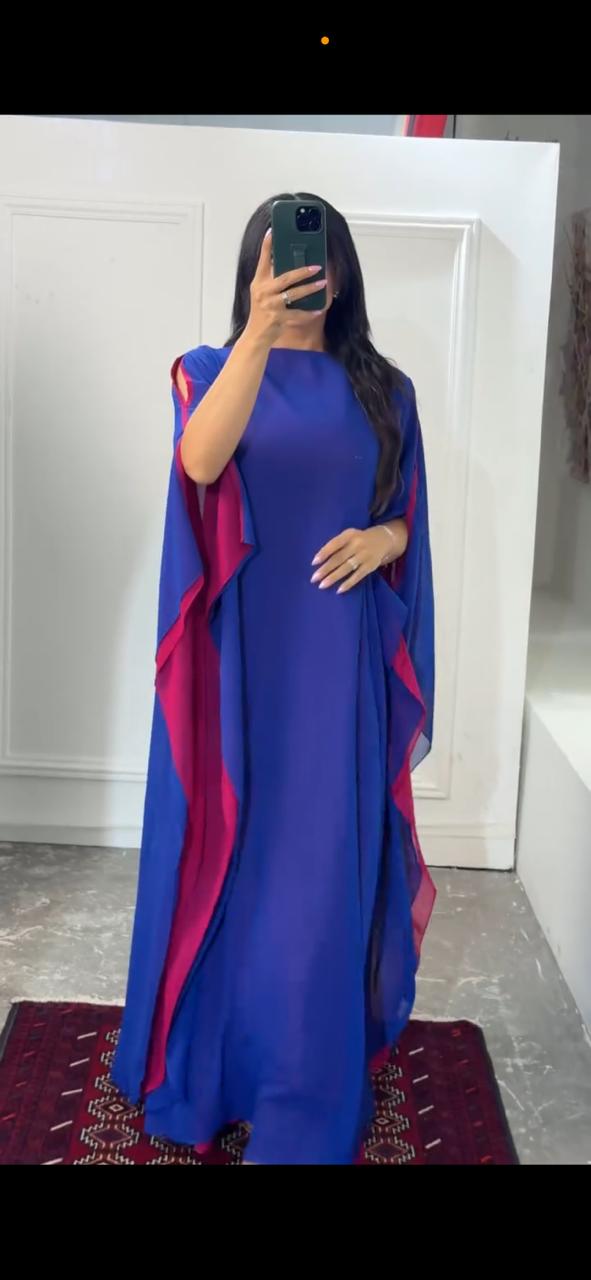 Elegant Two-Tone Chiffon Abaya – Free Size