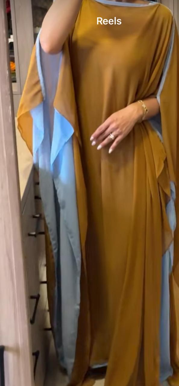 Elegant Two-Tone Chiffon Abaya – Free Size